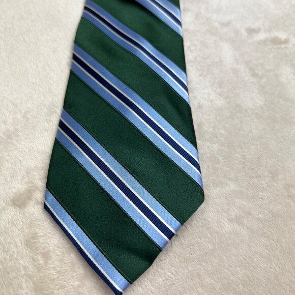 Tommy Hilfiger Diagonal Stripe Silk Tie Blue Green 3" Wide - Picture 2 of 6